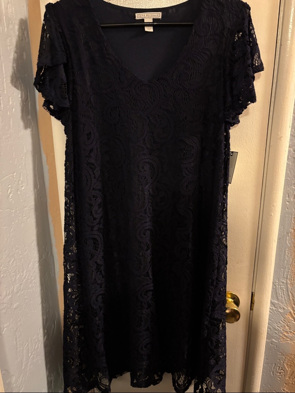 Dana Buchman Dark Navy Lace V-Neck Dress